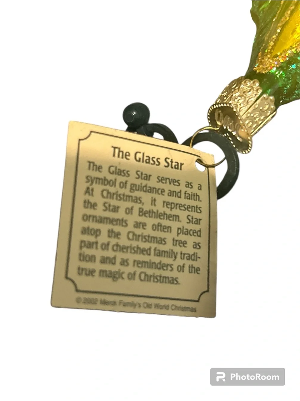 NWT Mark Roberts World Christmas Glass Star Ornament - Green & Gold Y2K